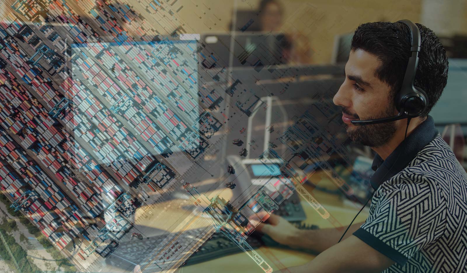 Office worker looking at API data on screee