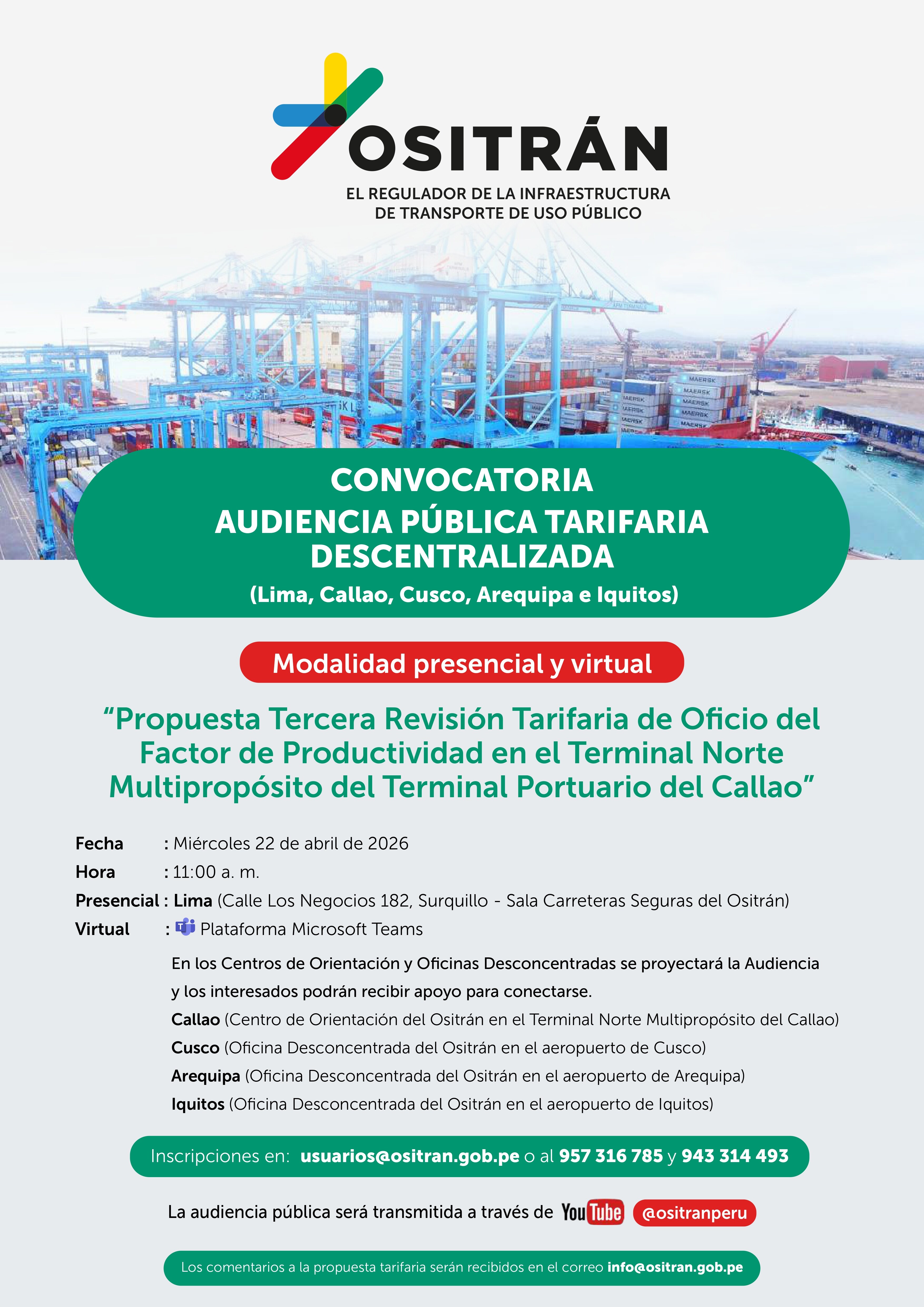 CONVOCATORIA AUDIENCIA PÚBLICA TARIFARIA DESCENTRALIZADA