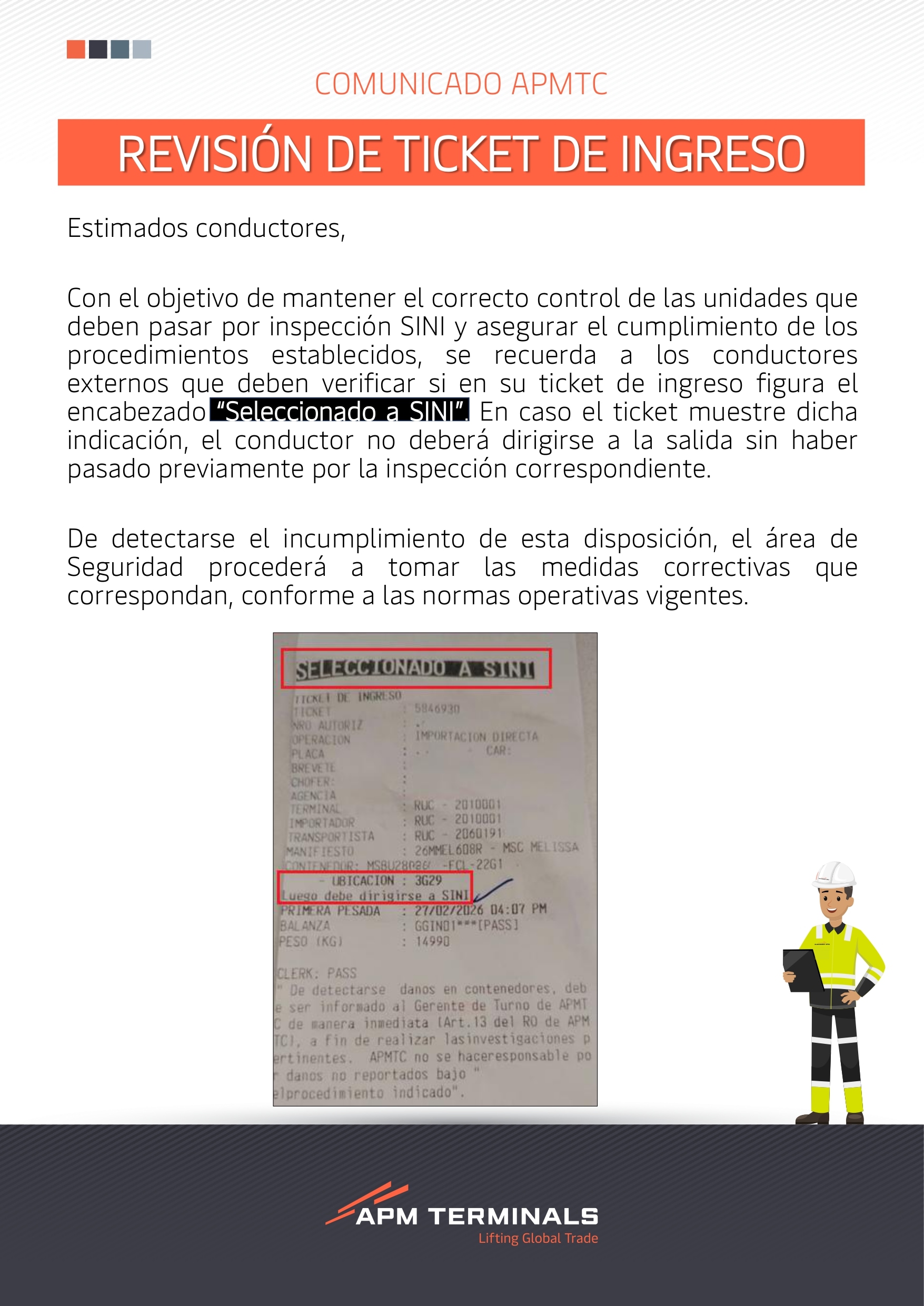 COMUNICADO APMTC: REVISIÓN DE TICKET DE INGRESO