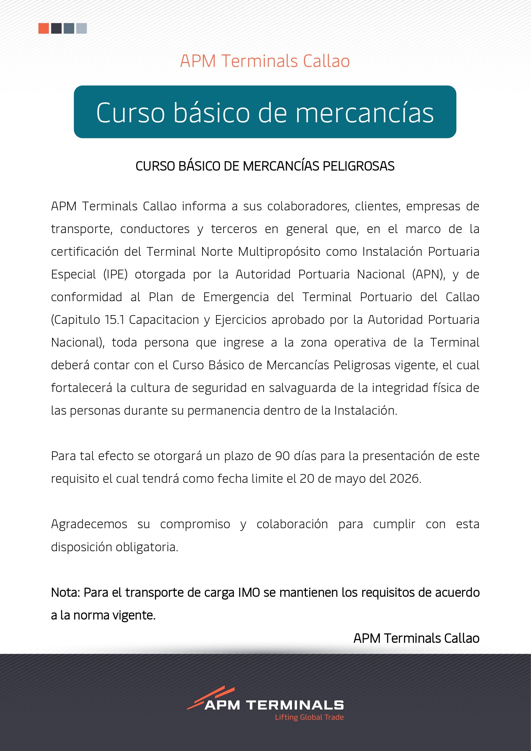 COMUNICADO CURSO BASICO MERCANCIAS PELIGROSAS