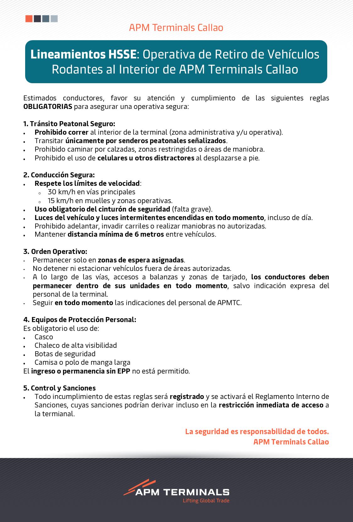 Operativa de Retiro de Vehiculos Rodantes al Interior de APM Terminals Callao