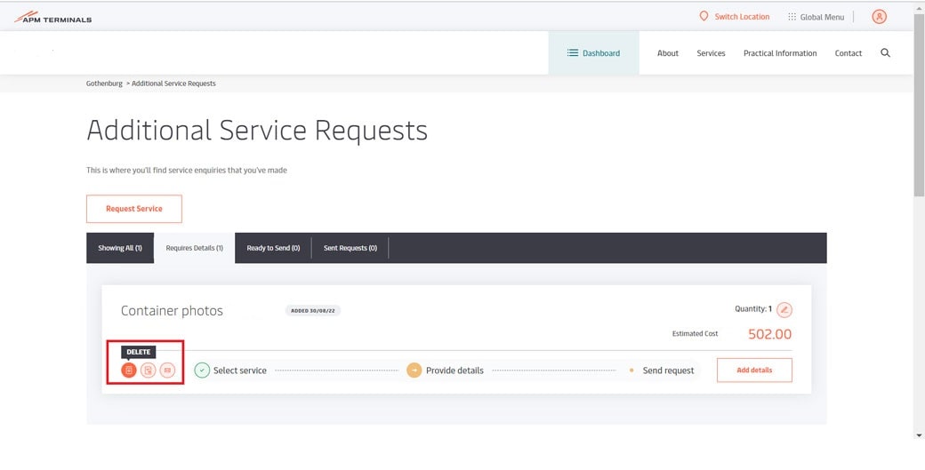 Service Request Button Missing Additional Service Requests - APM Terminals