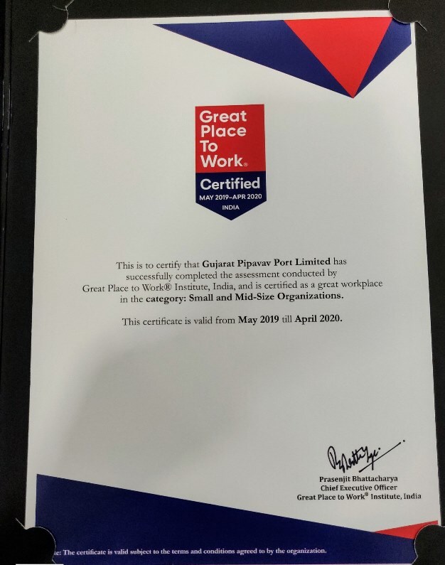 APM Terminals Pipavav certified by the Great Place to Work Institute