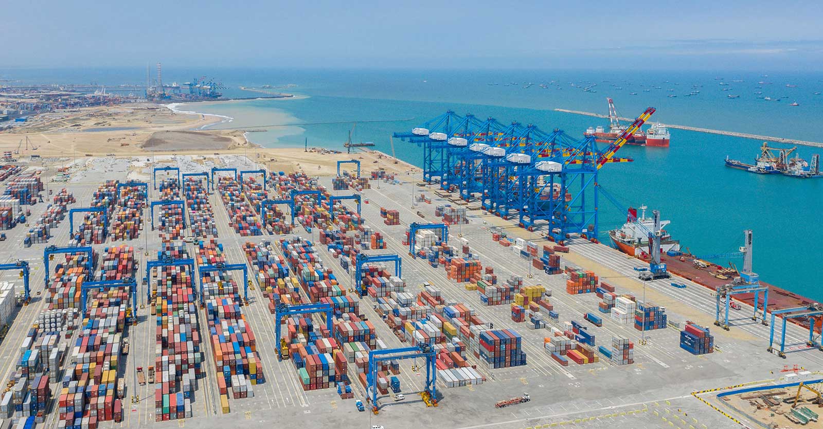 Real aerial view of Tema container terminal in Ghana